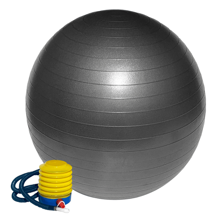 Silver Throwdown Stability Balls. Includes yellow and blue foot pump.